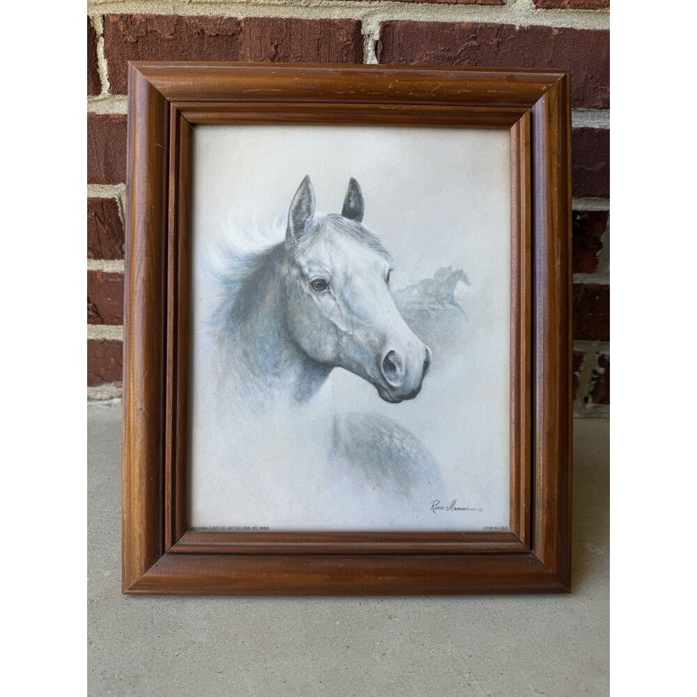 Vintage Ruene Manning Horse Lithograph 8x10 Vintage 1992 Framed Print